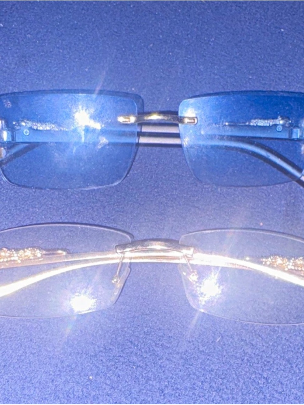 Men's Rimless Rectangle Sunglasses in Blue - Lightweight Fashion